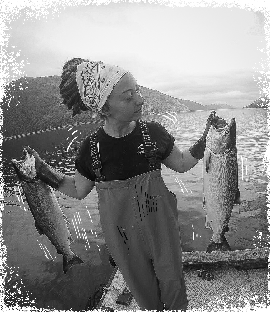 Freshly Caught Shoreline Salmon held by Marie